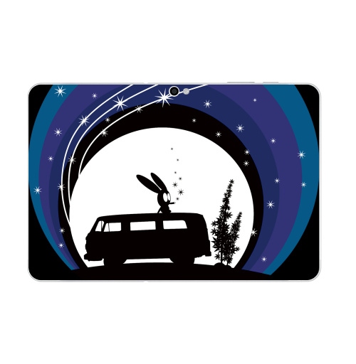 Наклейка на Планшет Samsung Galaxy Tab 10.1 (P7500) Night Scene,  купить в Москве – интернет-магазин Allskins, Фольксваген, ночь, луна, звезда, дым, заяц