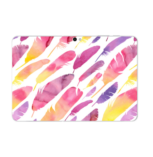 Наклейка на Планшет Samsung Galaxy Tab 10.1 (P7500) Акварельные перышки на белом фоне,  купить в Москве – интернет-магазин Allskins, перья, фиолетовый, сиреневый, лимонный, розовый, градиент, текстура, акварель