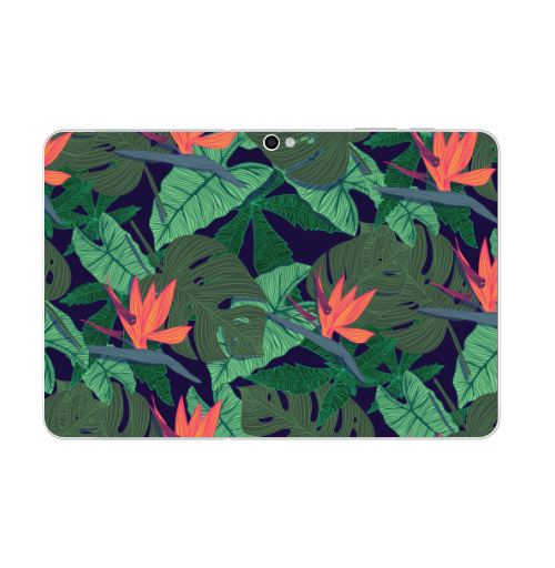 Наклейка на Планшет Samsung Galaxy Tab 10.1 (P7500) Тропический паттерн,  купить в Москве – интернет-магазин Allskins, сочный, монстера, птицы, рай, цветы, текстура, паттерн, джунгли, тропики