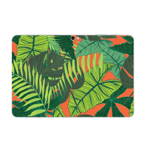 Наклейка на Планшет Samsung Galaxy Tab 10.1 (P7500) Тропический принт,  купить в Москве – интернет-магазин Allskins, дистья, монстера, монстры, птицы, цветы, текстура, паттерн, джунгли, тропики
