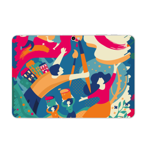 Наклейка на Планшет Samsung Galaxy Tab 10.1 (P7500) Веселый Коридор,  купить в Москве – интернет-магазин Allskins, яркий, розовый, домики, люди, иллюстация, детские, краски, коридор, веселый
