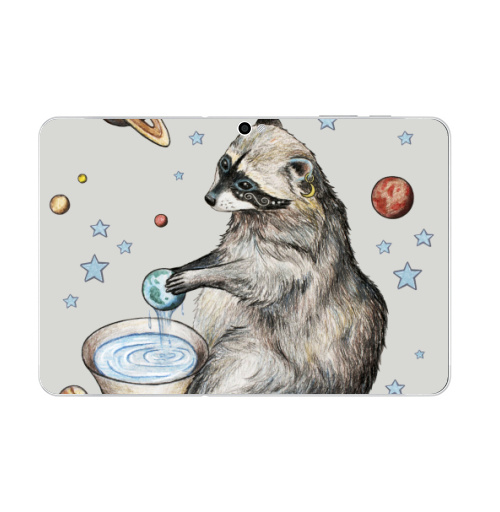 Наклейка на Планшет Samsung Galaxy Tab 10.1 (P7500) Енот-полоскун-космический,  купить в Москве – интернет-магазин Allskins, милые животные, земля, животные, космос, енот