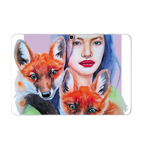 Наклейка на Планшет Samsung Galaxy Tab 10.1 (P7500) Тотем лисы,  купить в Москве – интернет-магазин Allskins, Тотемы, девушка, животные, красота, акварель, лиса, лисы, рыжая