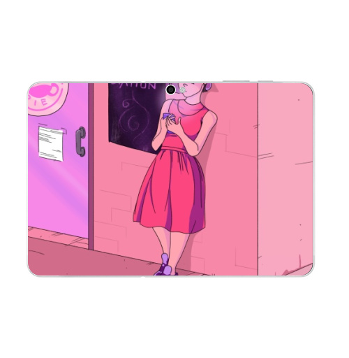 Наклейка на Планшет Samsung Galaxy Tab 10.1 (P7500) Розовый вечер,  купить в Москве – интернет-магазин Allskins, розовый, кафе, девушка, улица, искусство, молота, вечер