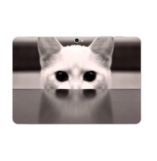 Наклейка на Планшет Samsung Galaxy Tab 10.1 (P7500) Сквозь...,  купить в Москве – интернет-магазин Allskins, черно-белый, киса, кошка, глаз, фотография