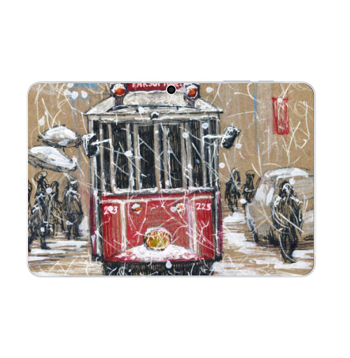 Наклейка на Планшет Samsung Galaxy Tab 10.1 (P7500) Стамбульский трамвай в снегу,  купить в Москве – интернет-магазин Allskins, трамвай, Стамбул, снег