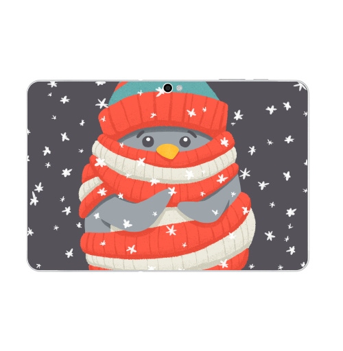 Наклейка на Планшет Samsung Galaxy Tab 10.1 (P7500) Пингвин в шарфе и шапке,  купить в Москве – интернет-магазин Allskins, новый год, зима, лес, пингвин, снег, шапка, шарф, замерз