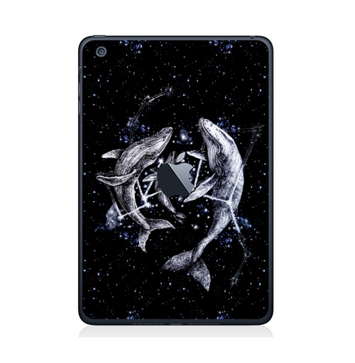 Наклейка на Планшет Apple iPad Mini c яблоком Межгалактические киты,  купить в Москве – интернет-магазин Allskins, полностьючерный, небо, животные, ночь, звезда, космос, киты