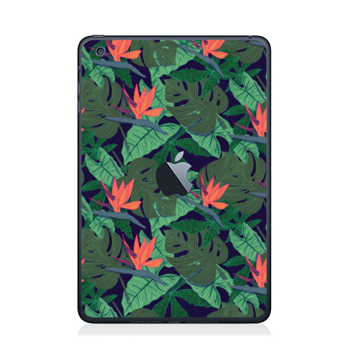 Наклейка на Планшет Apple iPad Mini c яблоком Тропический паттерн,  купить в Москве – интернет-магазин Allskins, сочный, монстера, птицы, рай, цветы, текстура, паттерн, джунгли, тропики