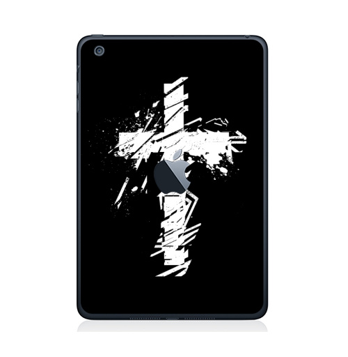 Наклейка на Планшет Apple iPad Mini c яблоком Крест во всю грудь,  купить в Москве – интернет-магазин Allskins, черно-белое, татуировки, гранж, крест, христианство, святое, черный