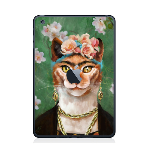 Наклейка на Планшет Apple iPad Mini c яблоком Фрида Кало моими глазами,  купить в Москве – интернет-магазин Allskins, фрида, кало, кошка, розы, масло, яркий, Мексика, зеленный