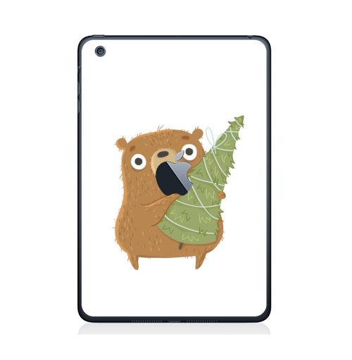 Наклейка на Планшет Apple iPad Mini c яблоком Новогодний Мишка,  купить в Москве – интернет-магазин Allskins, медведь, новый год, персонажи, детские