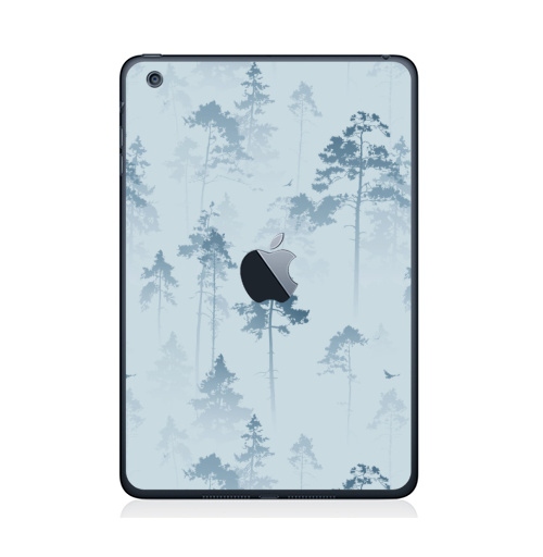 Наклейка на Планшет Apple iPad Mini c яблоком Лес. Туман,  купить в Москве – интернет-магазин Allskins, лес, деревья, сосны, туман, птицы, природа, пейзаж, небо, полёт