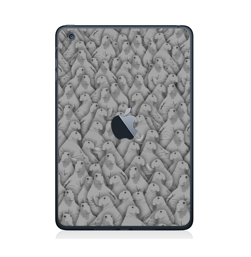 Наклейка на Планшет Apple iPad Mini c яблоком Ждуны,  купить в Москве – интернет-магазин Allskins, Ждунб, мем, прикол, ожидание, толпа, серый, ждать