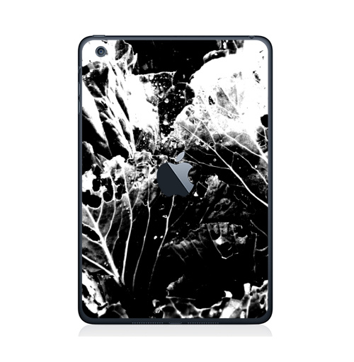Наклейка на Планшет Apple iPad Mini c яблоком Растительное,  купить в Москве – интернет-магазин Allskins, черно-белое, лесной, природа, листья, Темная, черный, графика, растительный, растение