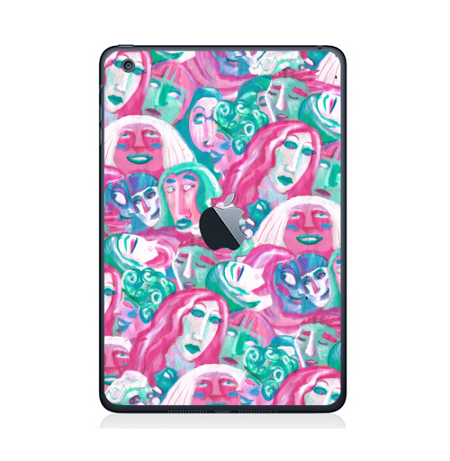 Наклейка на Планшет Apple iPad Mini c яблоком Праздничная толпа,  купить в Москве – интернет-магазин Allskins, мятный, розовый, новогоднеенастроение, люди, персонажи, толпа, девушка, парные