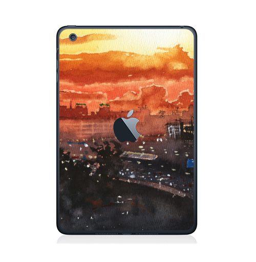 Наклейка на Планшет Apple iPad Mini c яблоком Московский закат,  купить в Москве – интернет-магазин Allskins, Москва, lights, город, big, большой, небо, закакт
