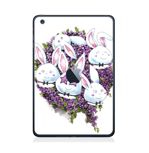 Наклейка на Планшет Apple iPad Mini c яблоком Позитивные зайчики,  купить в Москве – интернет-магазин Allskins, милые животные, акварель, животные, прикольные_рисунки, цветы, букет, заяц, зайчонок, рокнролл, фиолетовый