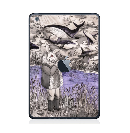 Наклейка на Планшет Apple iPad Mini c яблоком Разлетались тут,  купить в Москве – интернет-магазин Allskins, дед, злой_кролик, заяц, летающие_киты, киты, ружьё