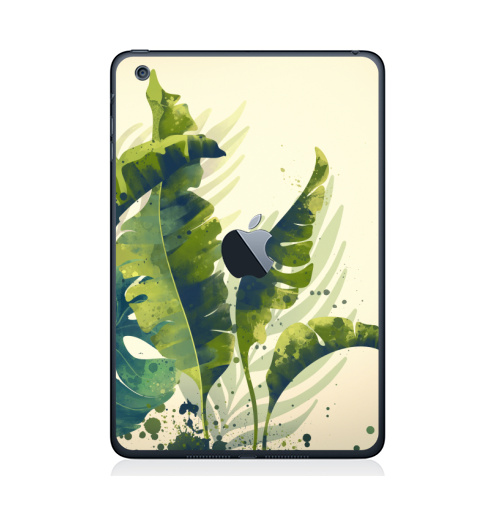 Наклейка на Планшет Apple iPad Mini c яблоком Ветки пальм,  купить в Москве – интернет-магазин Allskins, пальма, ветка, рисунки, акварель, природа, экзотика, тропики, зеленый, брызги