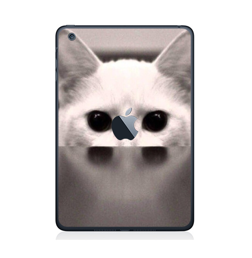 Наклейка на Планшет Apple iPad Mini c яблоком Сквозь...,  купить в Москве – интернет-магазин Allskins, черно-белый, киса, кошка, глаз, фотография