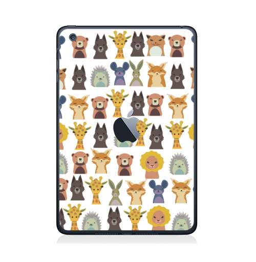 Наклейка на Планшет Apple iPad Mini c яблоком Милый зверинец,  купить в Москве – интернет-магазин Allskins, зверинец, мило, ежик, собаки, зайчонок, медведь, заяц, лев, жираф, животные, скопление, много, головы, бюст, милые животные