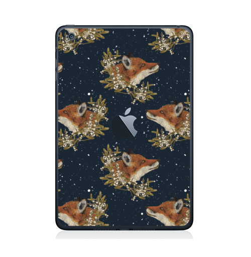 Наклейка на Планшет Apple iPad Mini c яблоком Зимние лисички.,  купить в Москве – интернет-магазин Allskins, зима, лиса, омела, снег, лису, листья