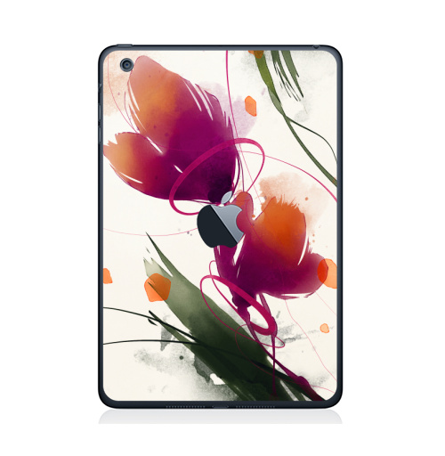 Наклейка на Планшет Apple iPad Mini c яблоком Акварельные абстрактные цветы,  купить в Москве – интернет-магазин Allskins, акварель, цветы, абстракция, природа, яркий, дизайнер, пятна, рисунки, картины, графика, бутон, растение, белый, фиолетовый, мазки