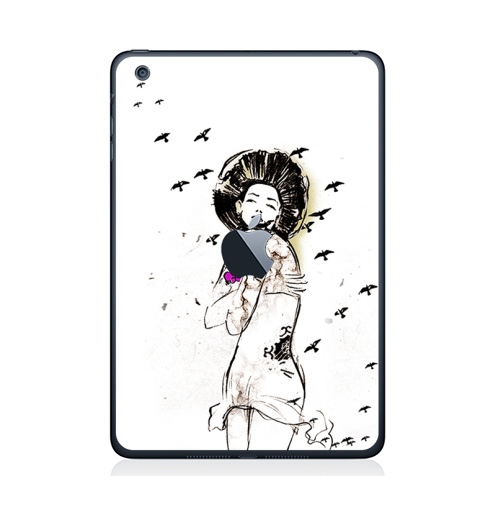 Наклейка на Планшет Apple iPad Mini c яблоком Ежна,  купить в Москве – интернет-магазин Allskins, белый, девушка, романтика, акварель, черный, 300 Лучших работ