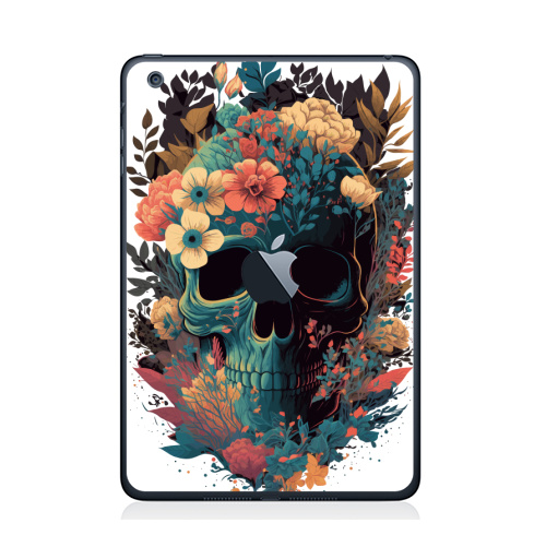 Наклейка на Планшет Apple iPad Mini c яблоком Цветастый череп,  купить в Москве – интернет-магазин Allskins, сюрреализм, череп, цветы