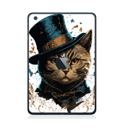 Наклейка на Планшет Apple iPad Mini c яблоком Кот в цилиндре,  купить в Москве – интернет-магазин Allskins, поп-арт, котята, котопринт, популярный, шляпа, искусство