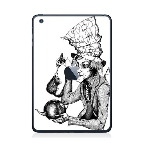 Наклейка на Планшет Apple iPad Mini c яблоком Сможет ли Соня жить в чайнике?,  купить в Москве – интернет-магазин Allskins, Алиса в стране чудес, графика, шляпа, чай и кофе