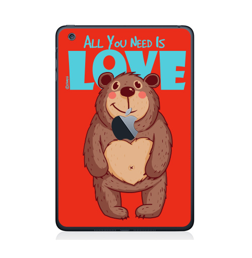Наклейка на Планшет Apple iPad Mini c яблоком All You Need Is Love,  купить в Москве – интернет-магазин Allskins, крутые животные, милые животные, 300 Лучших работ, надписи на английском, 8 марта, для_влюбленных, медведь, битлз, улыбка, подарки, надписи, любовь, прикольные_надписи, детские, продажи_надписи