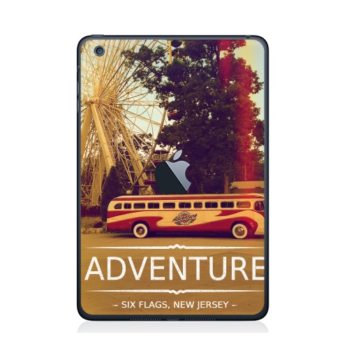 Наклейка на Планшет Apple iPad Mini c яблоком Adventure,  купить в Москве – интернет-магазин Allskins, надписи на английском, типографика, автомобиль, NY, приключения, природа, текстура, джерси, Америка