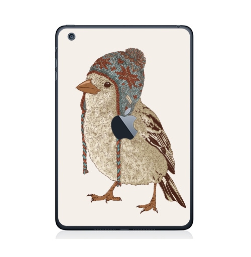 Наклейка на Планшет Apple iPad Mini c яблоком Птица в шапке,  купить в Москве – интернет-магазин Allskins, 300 Лучших работ, пипстер, шапка, птицы, зима, новый год, коричневый, крутые животные