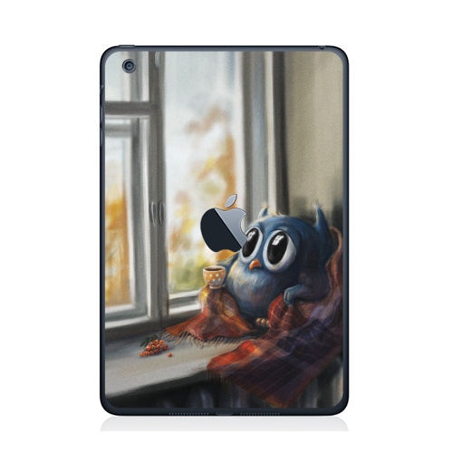 Наклейка на Планшет Apple iPad Mini c яблоком Vanilla Owl,  купить в Москве – интернет-магазин Allskins, ваниль, хипстер, сова, птицы, осень, графика, любовь, тренд, 300 Лучших работ