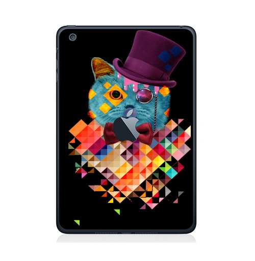 Наклейка на Планшет Apple iPad Mini c яблоком ПсихоКэт,  купить в Москве – интернет-магазин Allskins, космокот, оранжевый, абстракция, космос, кошка, паттерн, хипстер, ромбы, голубой