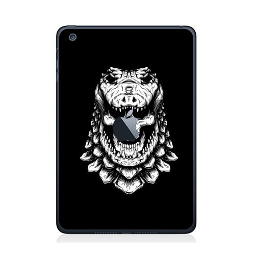 Наклейка на Планшет Apple iPad Mini c яблоком Племена - крокодил,  купить в Москве – интернет-магазин Allskins, животные, индеец, монохром, черно-белое, крокодил, череп, персонажи, монстры, лицо, магия