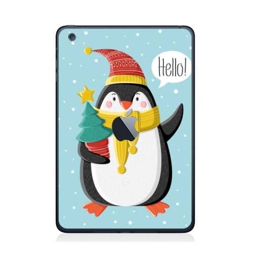 Наклейка на Планшет Apple iPad Mini c яблоком Пингвин с ёлкой,  купить в Москве – интернет-магазин Allskins, шапка, снег, новый год, пингвин, детские