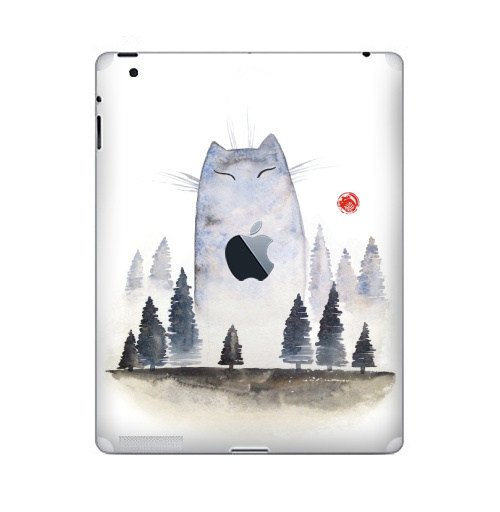 Наклейка на Планшет Apple iPad 2 / iPad 3 The new c яблоком Кот туманный,  купить в Москве – интернет-магазин Allskins, акварель, туман, лес, кошка