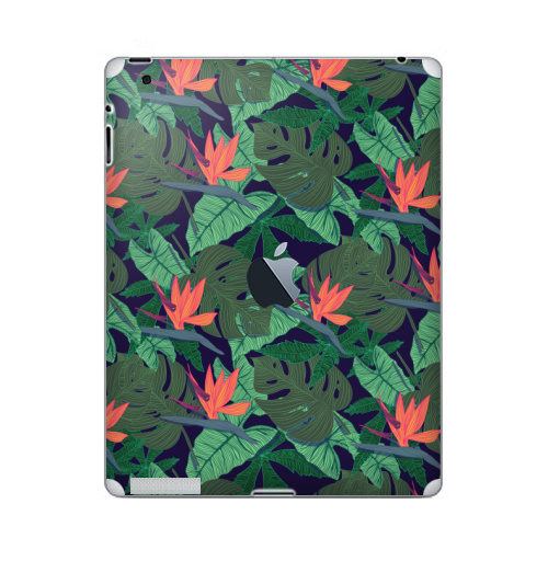 Наклейка на Планшет Apple iPad 2 / iPad 3 The new c яблоком Тропический паттерн,  купить в Москве – интернет-магазин Allskins, сочный, монстера, птицы, рай, цветы, текстура, паттерн, джунгли, тропики