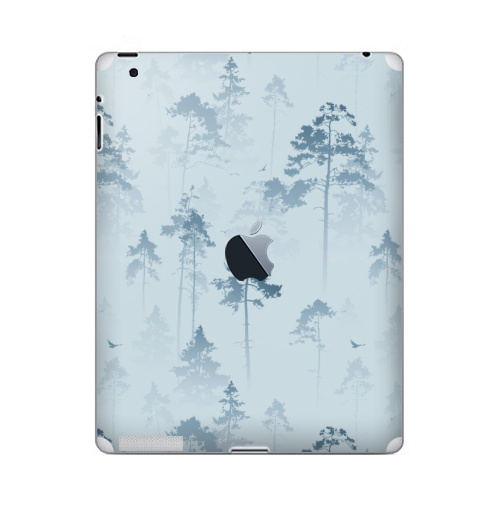 Наклейка на Планшет Apple iPad 2 / iPad 3 The new c яблоком Лес. Туман,  купить в Москве – интернет-магазин Allskins, лес, деревья, сосны, туман, птицы, природа, пейзаж, небо, полёт