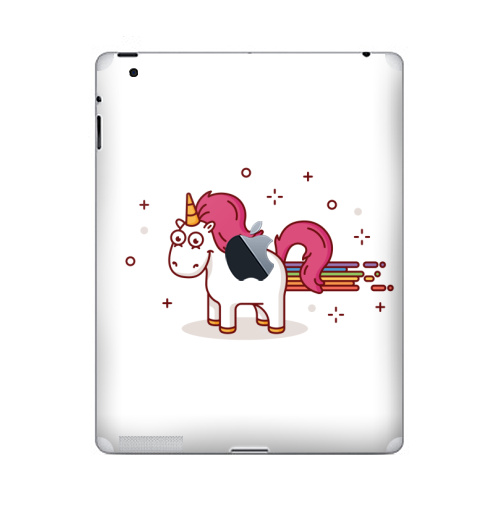 Наклейка на Планшет Apple iPad 2 / iPad 3 The new c яблоком Счастливый единорог,  купить в Москве – интернет-магазин Allskins, единорог, лошадь, пони, счастье, розовый, радуга, рог, радость, улыбка