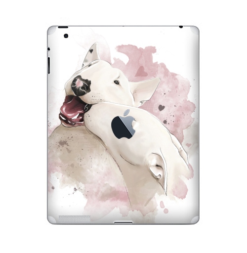 Наклейка на Планшет Apple iPad 2 / iPad 3 The new c яблоком Влюбленные бультерьеры,  купить в Москве – интернет-магазин Allskins, крутые животные, собаки, бультерьер, любовь, сердце, акварель, нежно, поцелуй, животные, милые животные