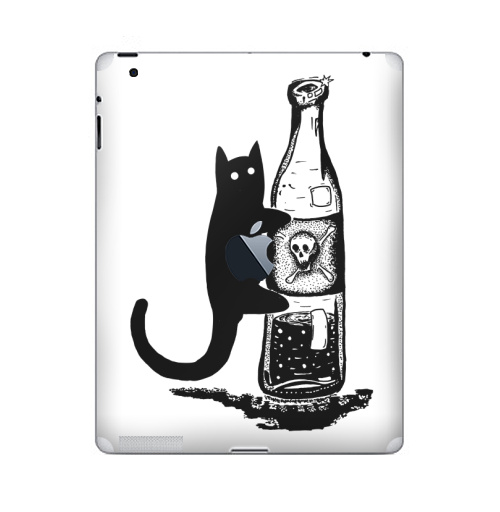 Наклейка на Планшет Apple iPad 2 / iPad 3 The new c яблоком Кот с бутылкой,  купить в Москве – интернет-магазин Allskins, кошка, алкоголь, вино, яд