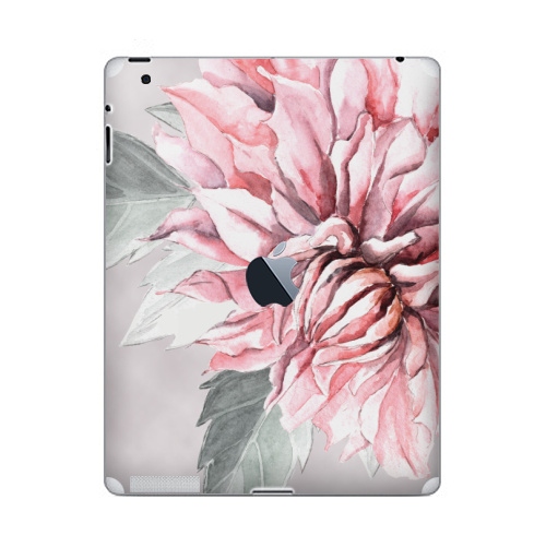 Наклейка на Планшет Apple iPad 2 / iPad 3 The new c яблоком Георгины,  купить в Москве – интернет-магазин Allskins, акварель, пастель, пастельный, пастельные, нежно, розовый, георгин, сиреневый, крупный, запечатка