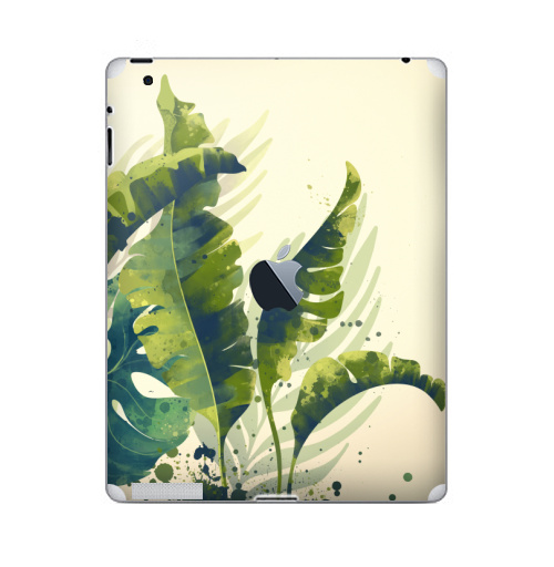 Наклейка на Планшет Apple iPad 2 / iPad 3 The new c яблоком Ветки пальм,  купить в Москве – интернет-магазин Allskins, пальма, ветка, рисунки, акварель, природа, экзотика, тропики, зеленый, брызги