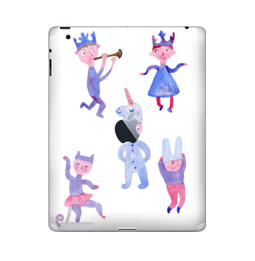 Наклейка на Планшет Apple iPad 2 / iPad 3 The new c яблоком Детский праздник,  купить в Москве – интернет-магазин Allskins, акварель, детские, пикник, карнавал, танцы, музыка, единорог, заяц, принцесса, принц