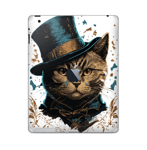 Наклейка на Планшет Apple iPad 2 / iPad 3 The new c яблоком Кот в цилиндре,  купить в Москве – интернет-магазин Allskins, поп-арт, котята, котопринт, популярный, шляпа, искусство