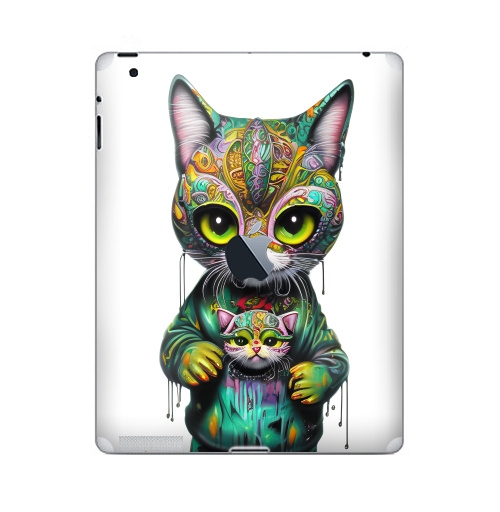 Наклейка на Планшет Apple iPad 2 / iPad 3 The new c яблоком Милый котенок в стрит арте,  купить в Москве – интернет-магазин Allskins, стритарт, котята, кошка, краски, детские